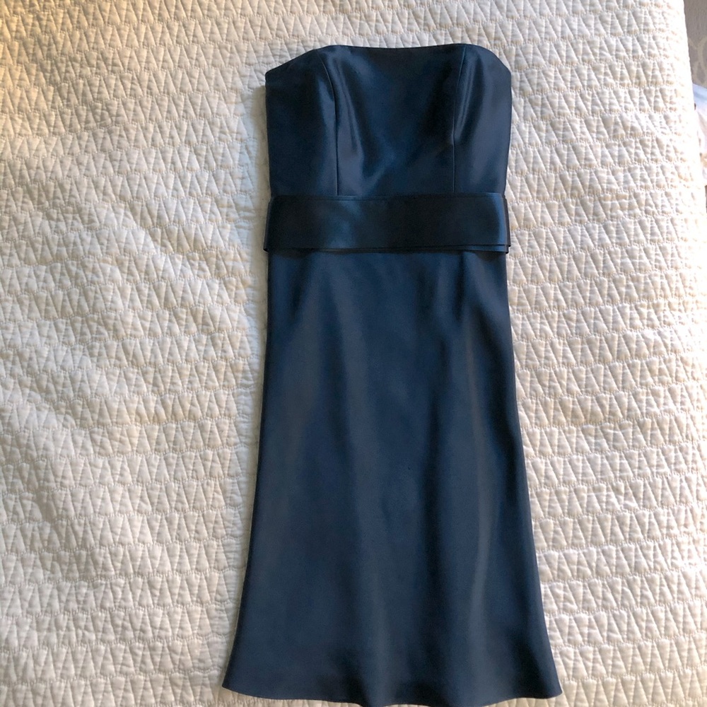 Navy Silk Strapless Dress with Silk Tie Belt